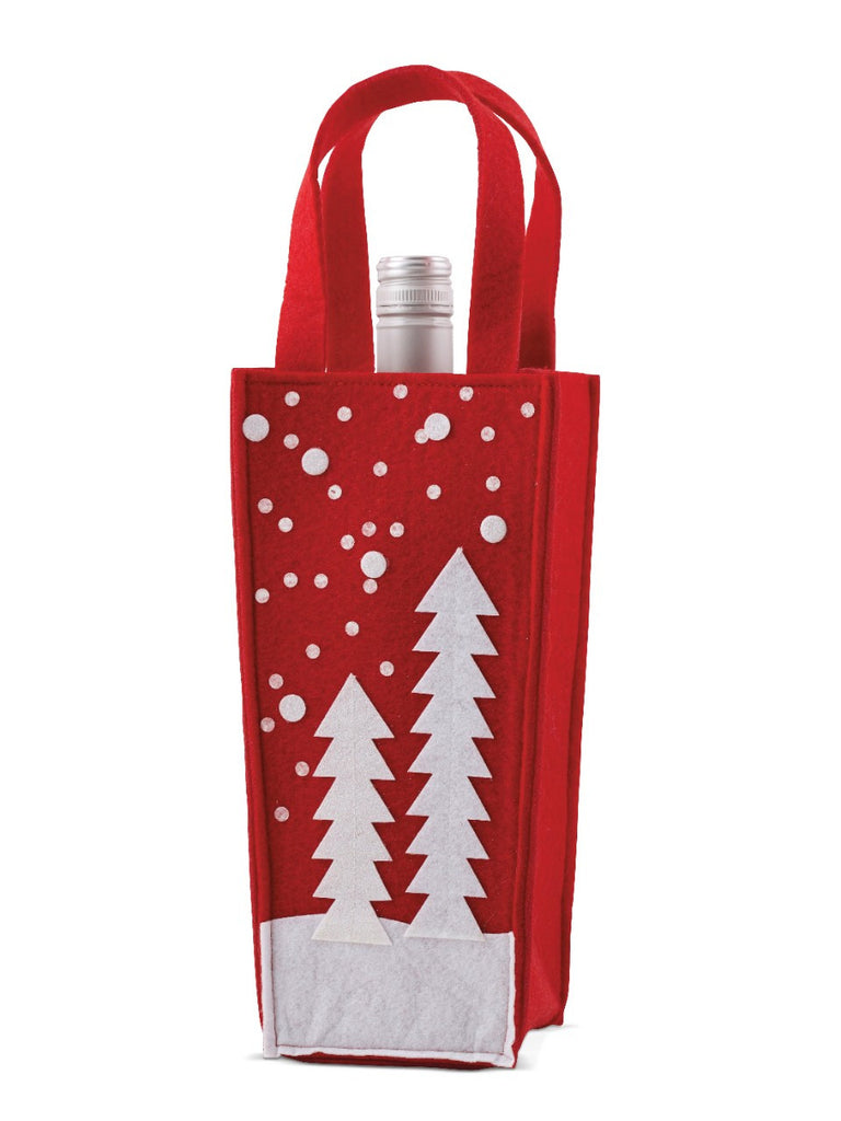Single Felt Bottle Bag - White Trees
