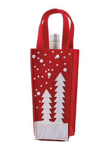 Single Felt Bottle Bag - White Trees